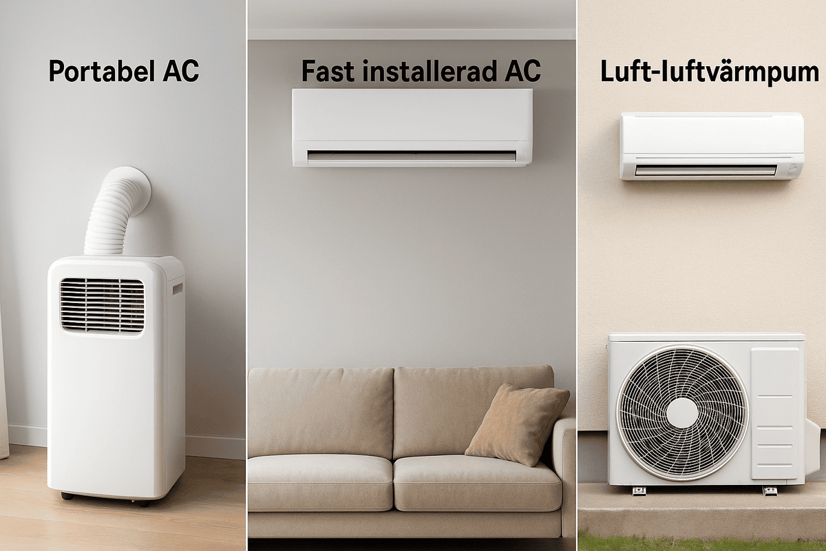 Portabel AC vs Fast installerad AC vs Luftvärmepump – KlimaTime