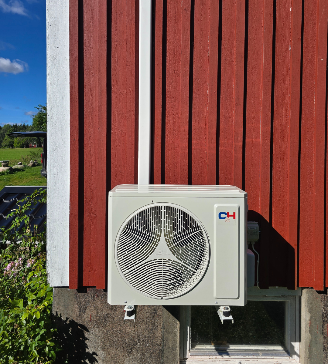 Varmepump installerad pa yttervagg