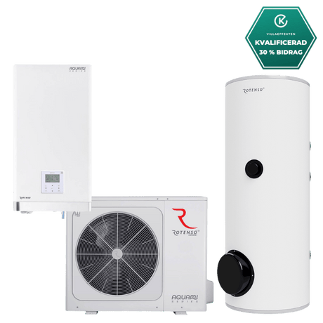 Luft-vattenvärmepump 8/10 kW Lilla-Villa Paket Pannrum luft-vattenvärmepump- KlimaTime