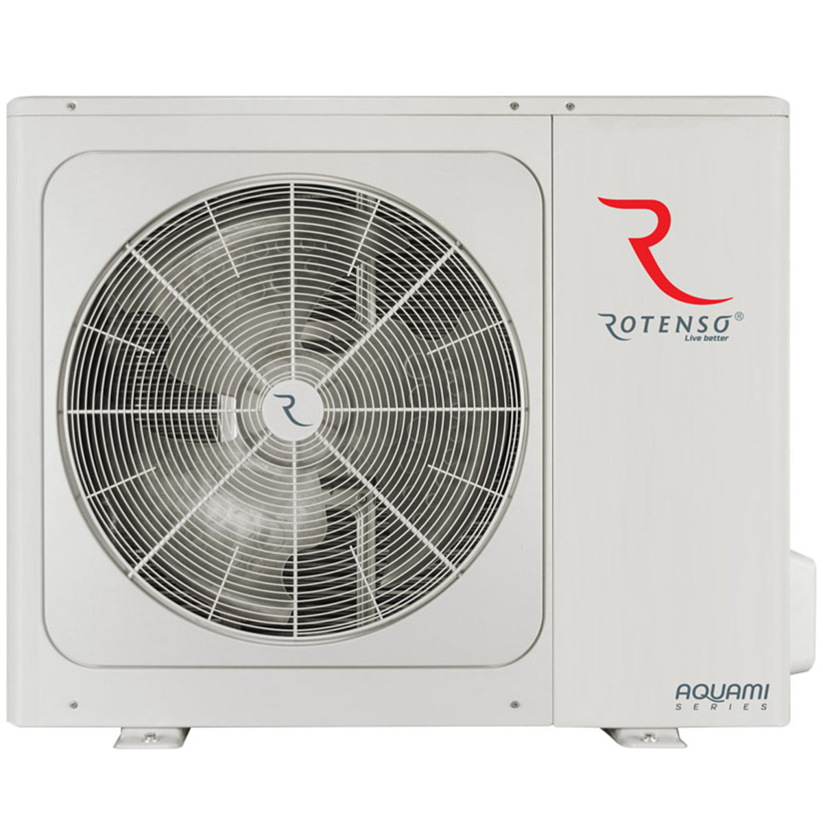 Rotenso Aquami Nordic Master Split 6 kW luft-vattenvärmepump utedel framifrån - KlimaTime